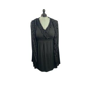 INC International Concepts Black Sleeveless Ruffled V-Neck Dress Womens 1X